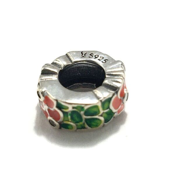 Sterling Silver Bead Charm 925 CZ Peach Green Flowers For DIY Bracelets - Picture 4 of 12